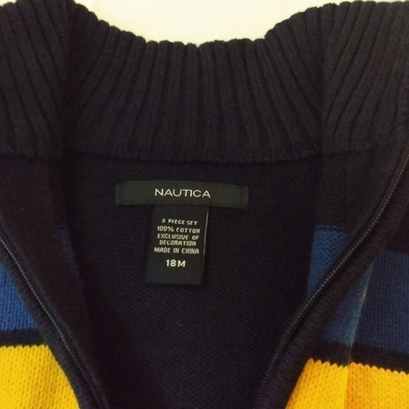 Nautica Sweater Mock Neck Full open zipper 18m Navy  Yellow, pre- - Picture 6 of 6